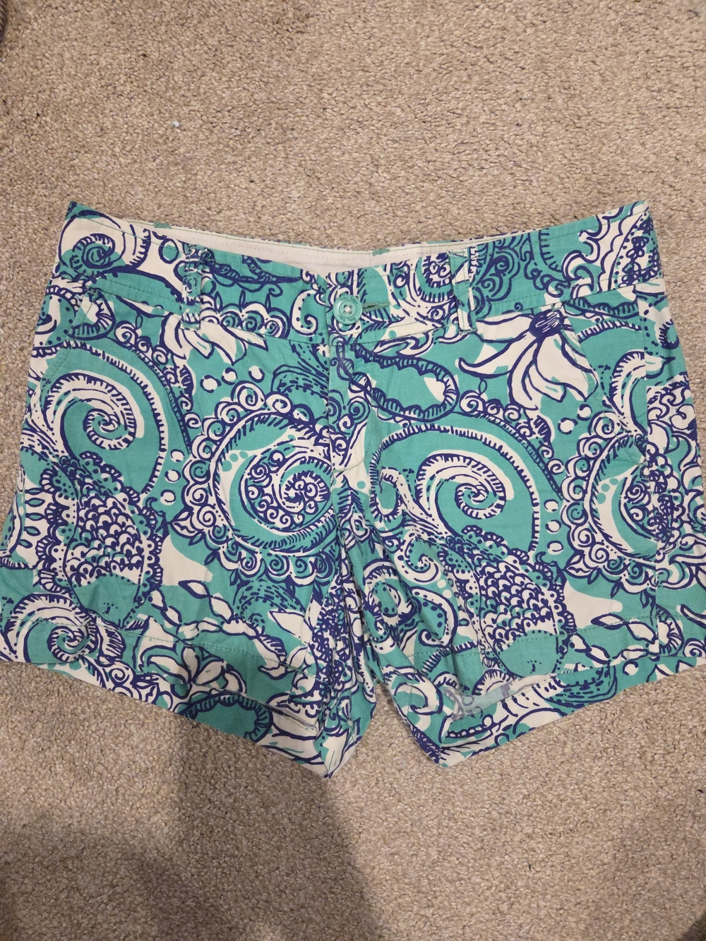 Lilly Pulitzer Turquoise, Navy and White Printed Shorts
